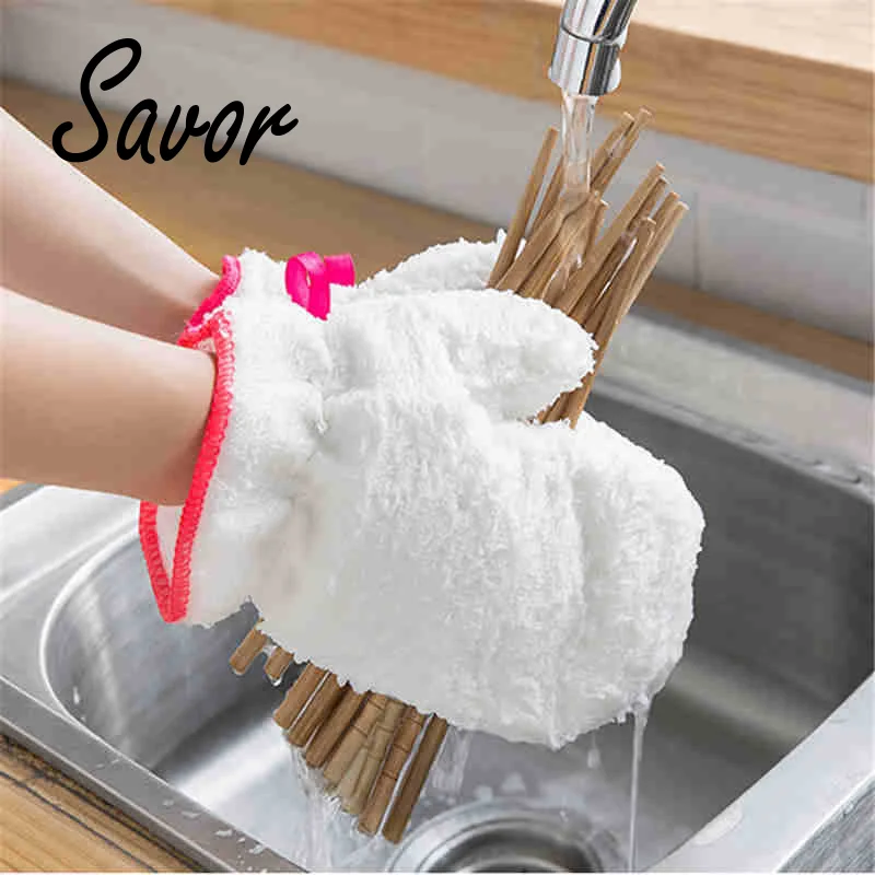 

Bamboo Fiber Dishwashing Gloves Scrubber Dish Washing Kitchen Scrub Cleaning Tools Work Garden