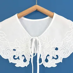 Organza Embroidery Women's Lace Collar Lace Up Shawl Fake Collar Detachable Shirt Collar Double Layered