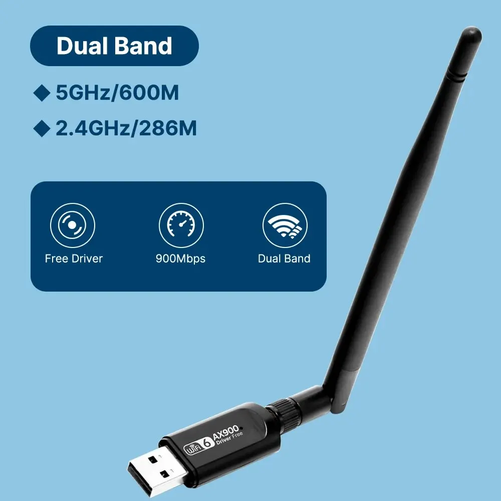 듀얼 밴드 무선 와이파이 리시버, USB AC 와이파이 어댑터, 2 in 1, 2.4G, 5G, 5dBi 동글, Win10, 11 PC 노트북, 무료 드라이브, 6 AX900