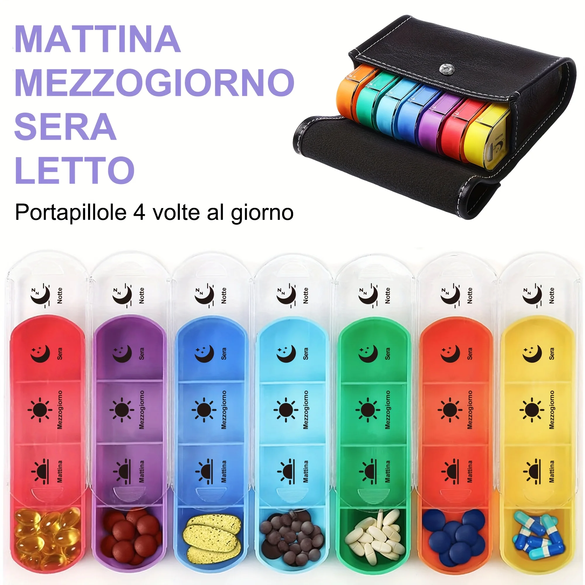 Deluxe Italian Weekly Pill Organizer for Travel with AM/PM Compartments