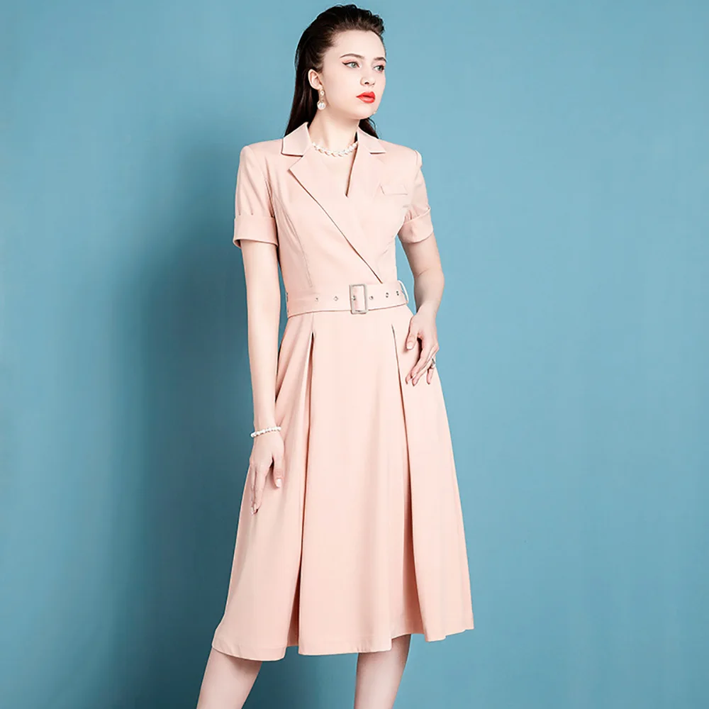 

High End Dress New Summer Suit Collar Style Swing Short Sleeve Long Umbrella Skirt