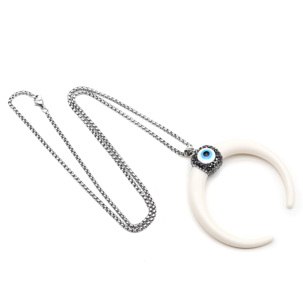 Natural Stone Horn Necklace Reiki Heal Turquoise Rhinestone