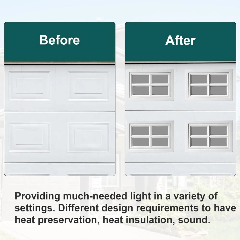 4 pcs garage door windows, replacement vinyl windows inserts kit with uv resistant resin glass for exterior garage doors (cross