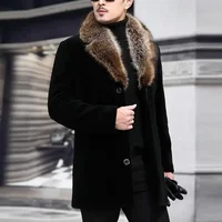 Popular Men Woolen Coat Autumn Winter Men Woolen Jacket Solid Color Windproof Turn-down Collar Woolen Coat  Keep Warm