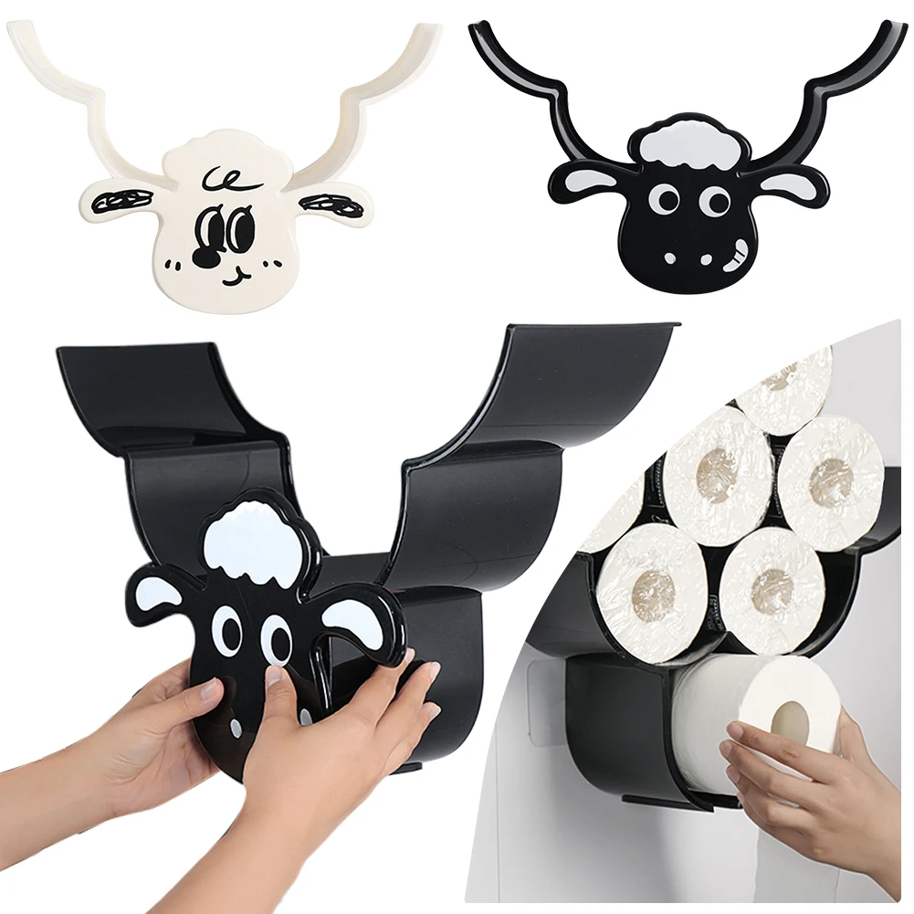Cute Toilet Paper Roll Holder Sheep 7 Rolls Free Standing Bathroom Toilet Paper Organizer Funny Wall Mount Toilet Paper Storage