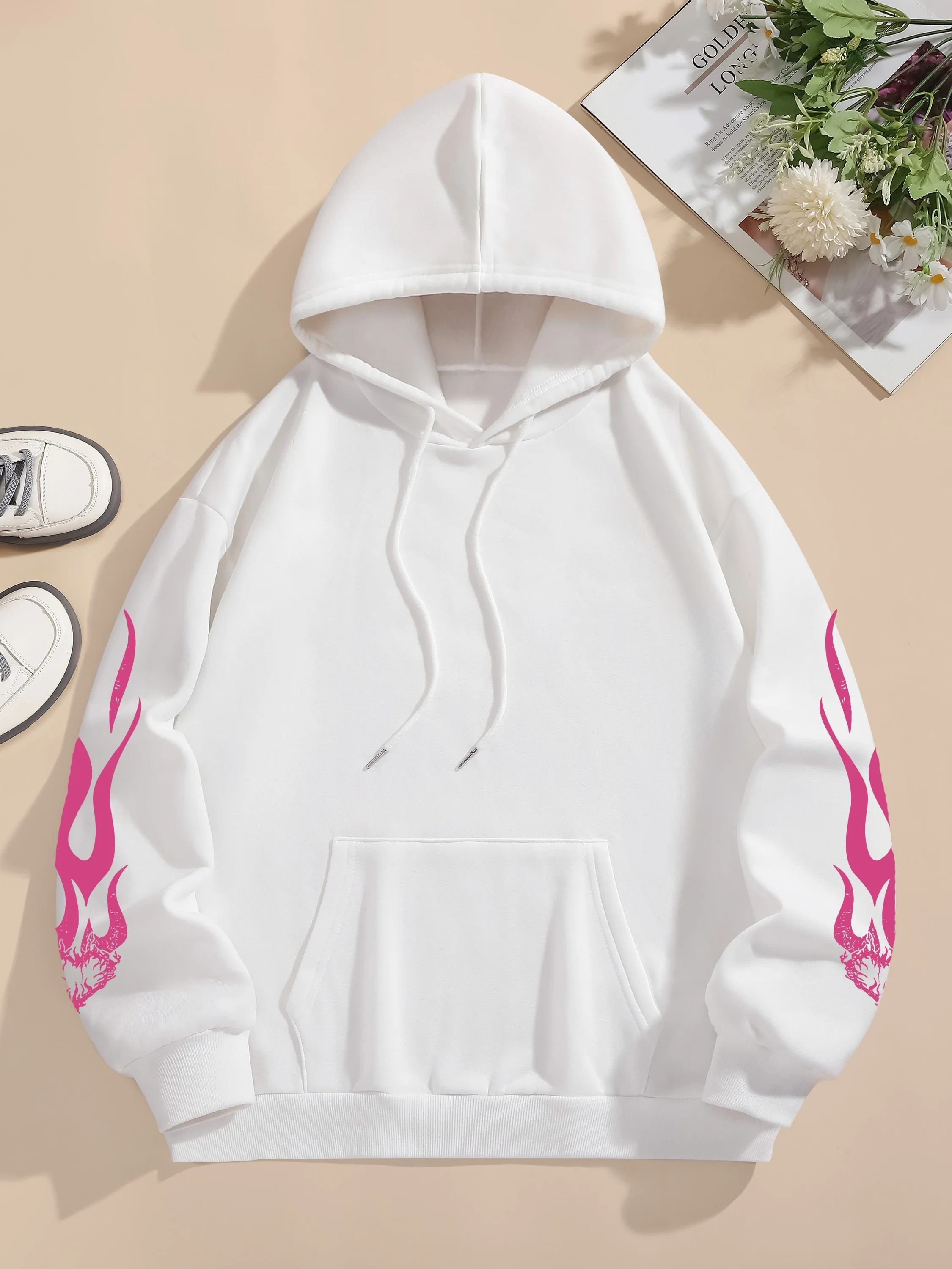 Sudaderas con capucha estampadas con corazón de Llama de Amor para mujer, Jersey suelto de cuello redondo, Tops cálidos de lana para mujer, ropa de calle - Imagen 6