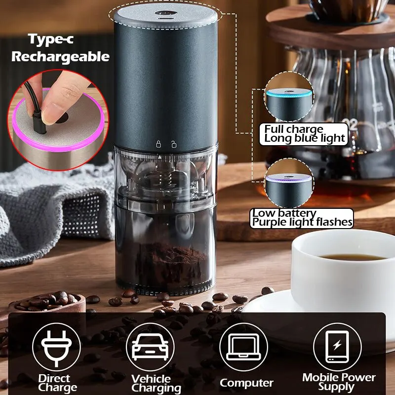 Electric Coffee Grinder LED Display Baking Paint Pulverizer Black Pepper Grinder Type-c Rechargeable Portable Automatic Machine 5 Electric Coffee Grinder LED Display Baking Paint Pulverizer Black Pepper Grinder Type-c Rechargeable Portable Automatic Machine 5