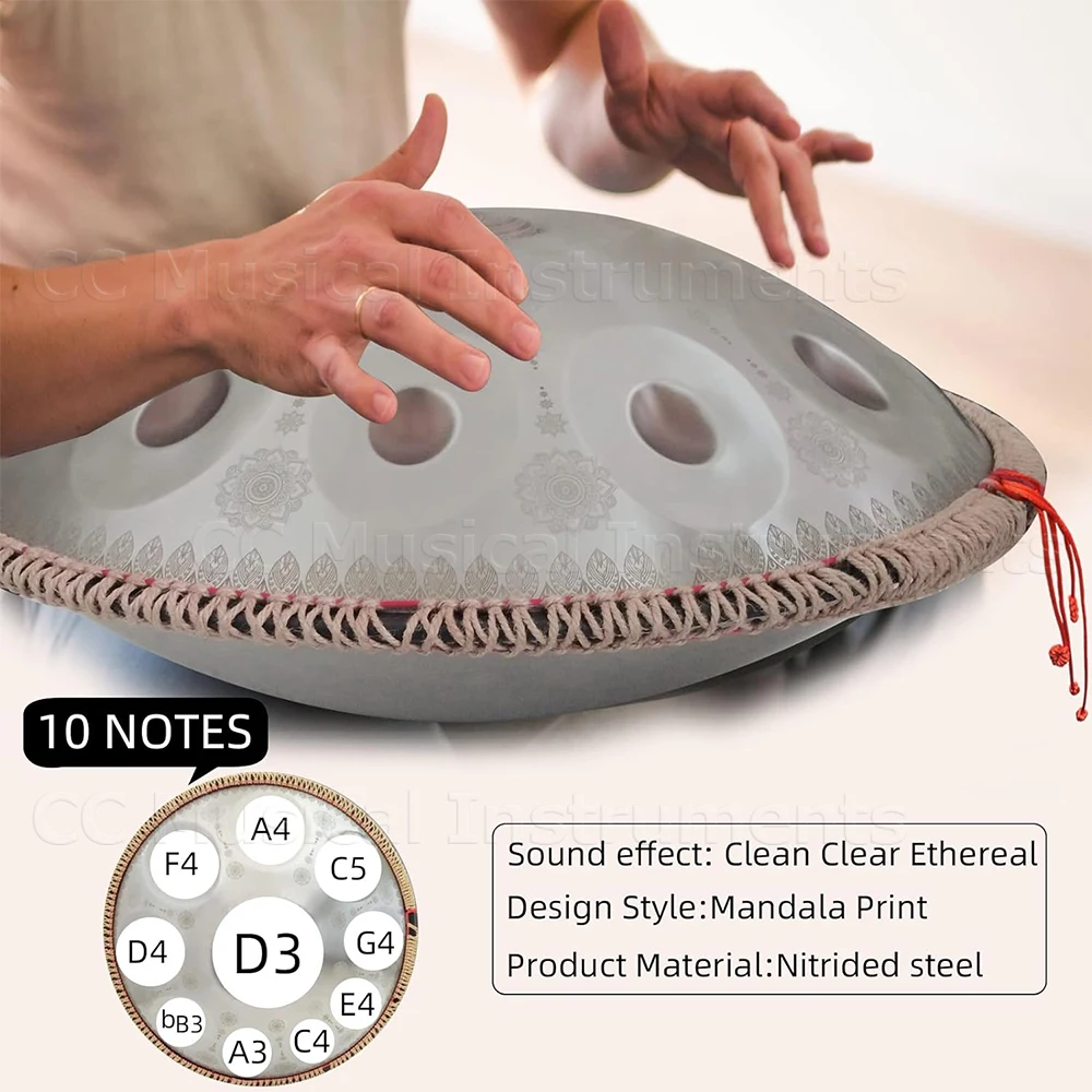 Handpan Drum with Steel Tongue for Yoga Meditation, Percussion Instruments, Music Drums, Gift, D Minor, 22 in, 440Hz