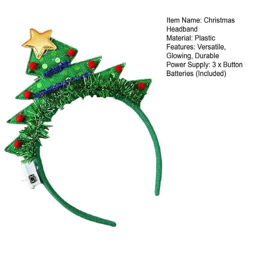 Christmas Headband Glowing Hair Band Xmas Tree Deer Horn Shape Holiday Costume Headwear for Festive Party Decoration
