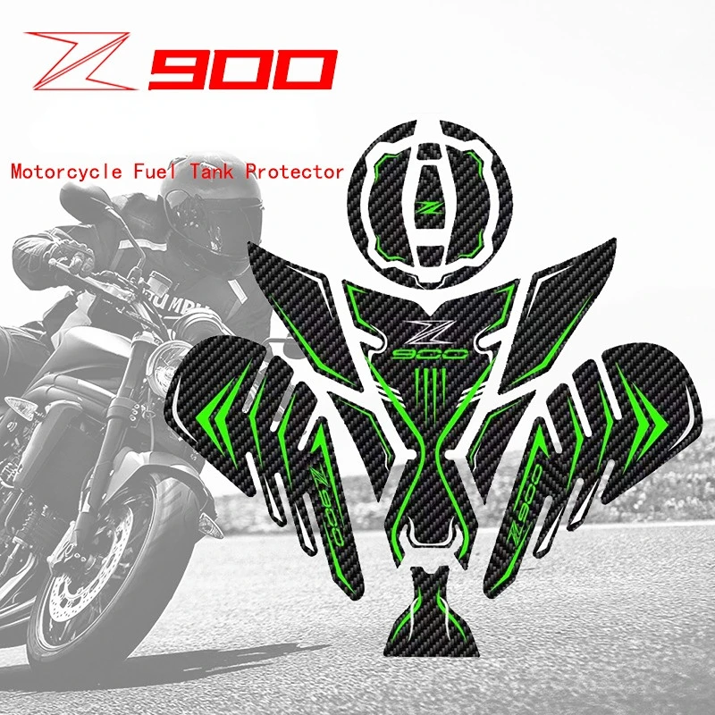 3D Carbon Fiber Fuel Tank Traction Pad Sticker - For Kawasaki Z900 2021, Red Tank Protector Decal