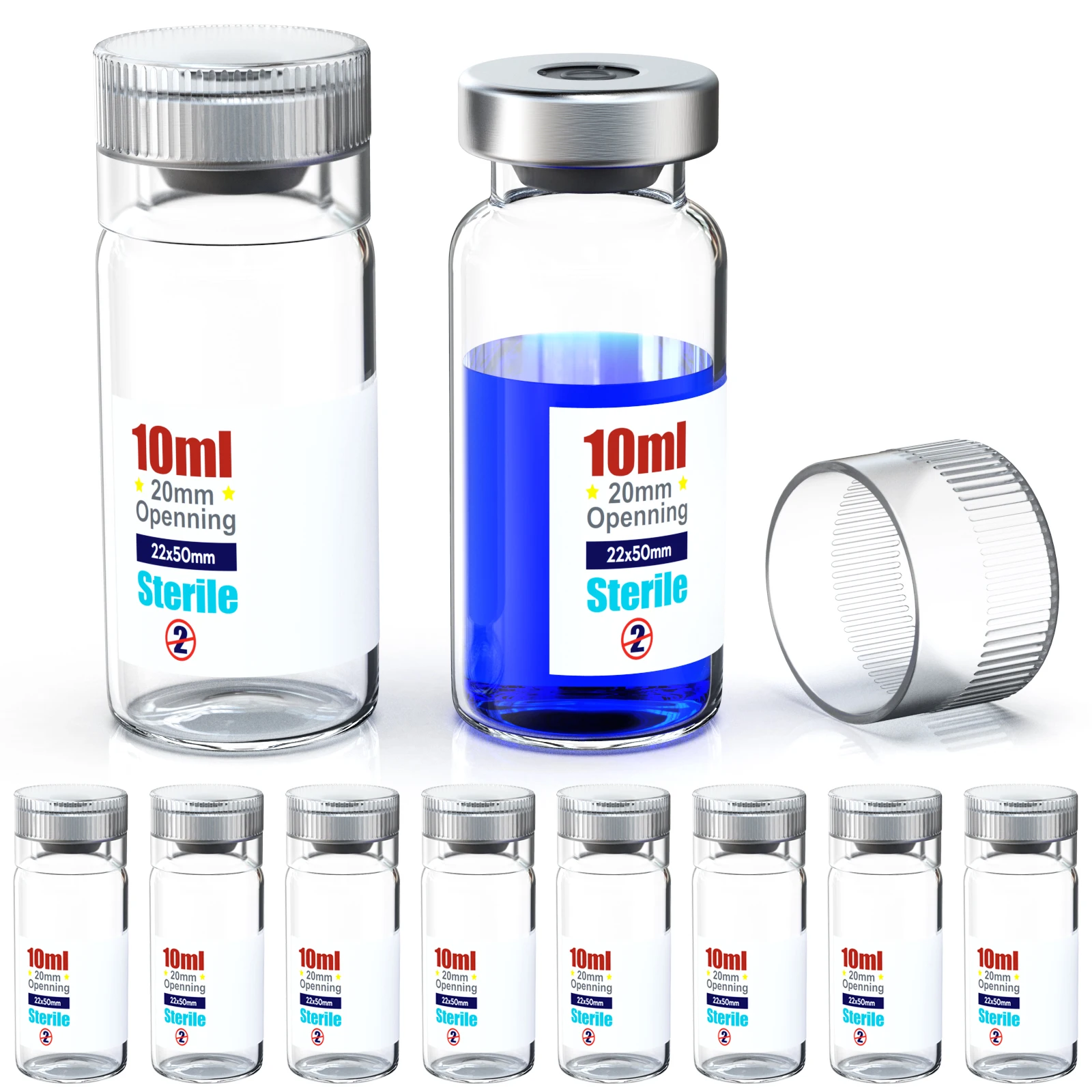 Sterile Empty Vials With Reuse Cap And 13 /20 mm Self Healing Injection Port Buckle Glass Vials Sterile Package Clear sterile empty vials