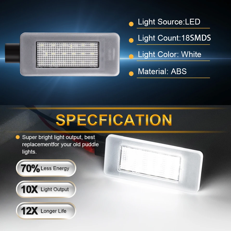YINETTECH LED License Plate Light Kit - 2 Pack, Fits Peugeot 208, 308, 508, 3008, 5008 (2010-2024 Models)