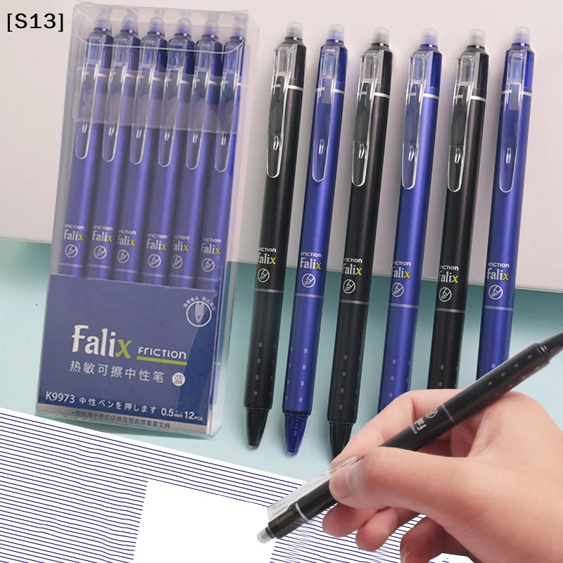 12Pcs 0.5mm 지울 수 있는 젤 펜 세트 프레스형 볼펜 학교 사무용품 부드러운 필기[Q]Q@