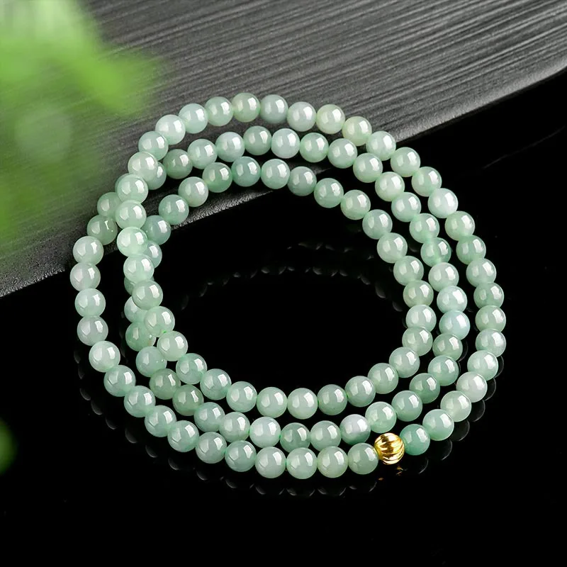 

Genuine Natural Myanmar A-grade Jadeite 7.5mm Oil Blue Ice Jade Bead Necklace Woemen's Jewelry Bracelet Drop Shipping