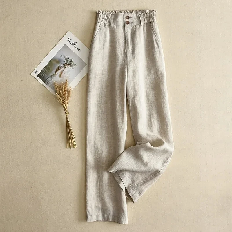 Women's Beige Korean Fashion Wide Leg Pants
