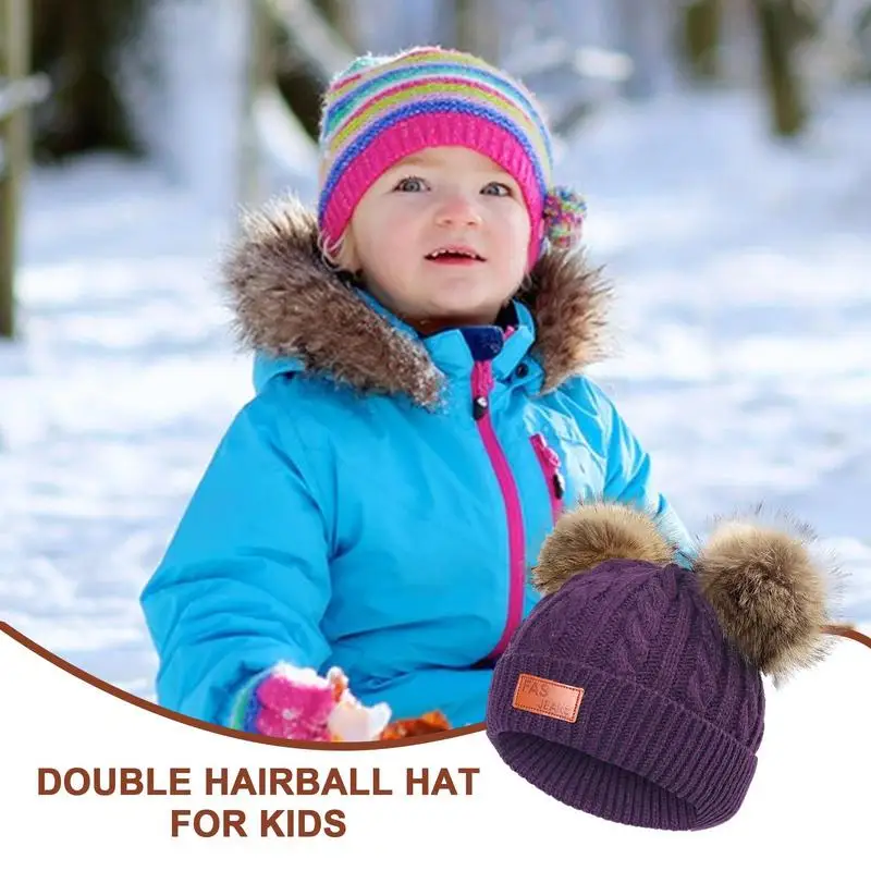 Baby Pom Pom Beanie Knitted Toddler Beanie Hats Comfortable Warm Stretchy Kids Hats For Boys Girls Toddler Baby School