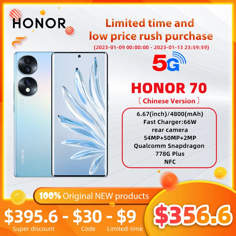  Honor 70 smartphone IMX800 triple main camera Qualcomm Snapdragon 778G Plus 66W charge phone NFC 11 11 sale 