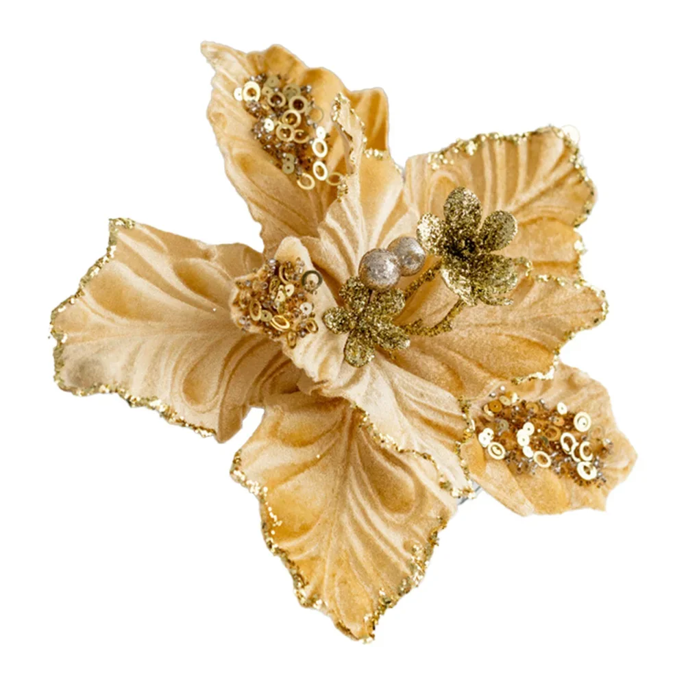 thumbnail image 1 of 1 pieza de 22 cm de flor de Pascua con purpurina para colgar en el árbol de Navidad, corona de flores DIY, decoración navideña para Año Nuevo 2025, 1 of 4