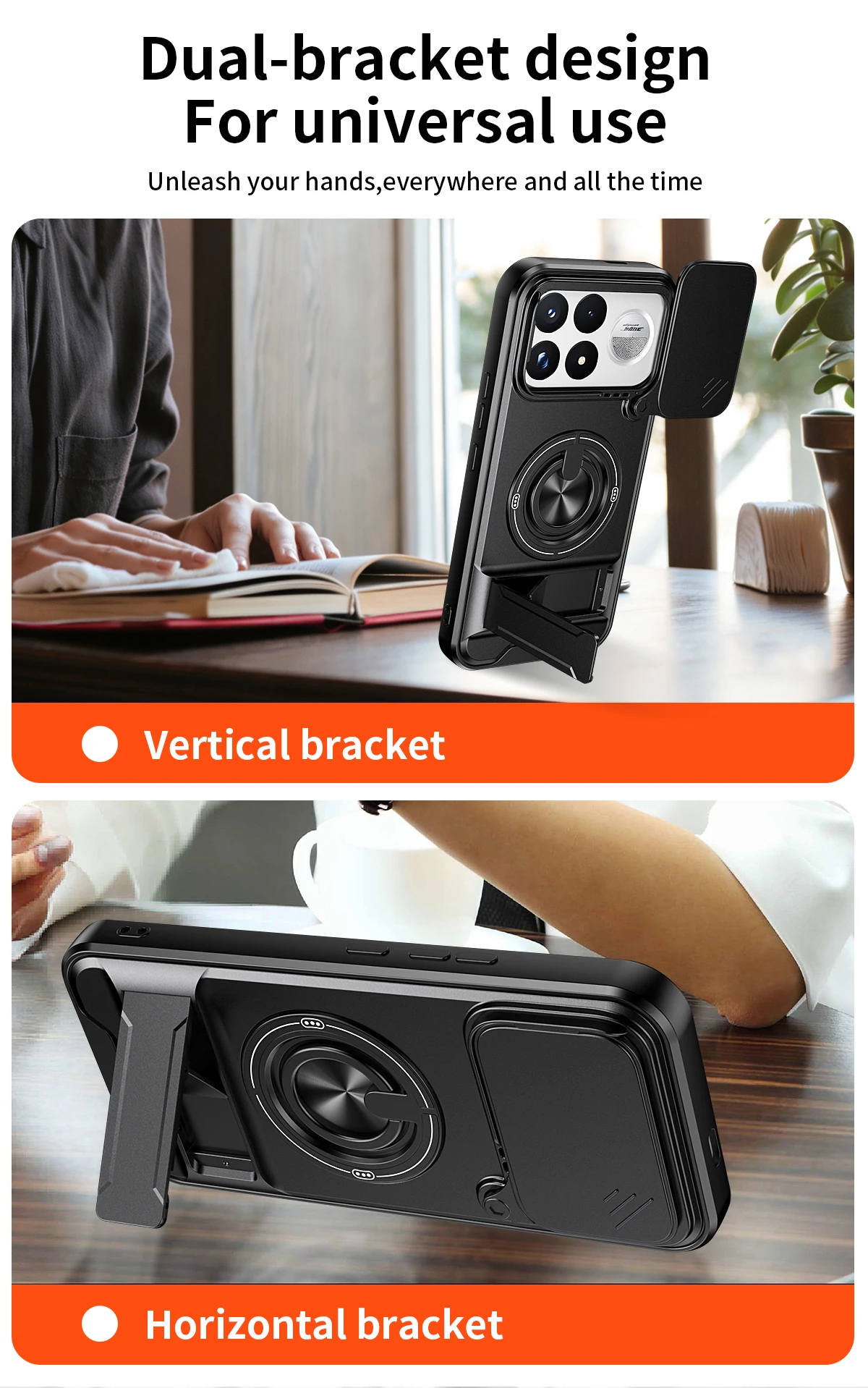 Rotating Ring Magnetic Stand Shockproof Magsafe Phone Case with Slide Camera Protector