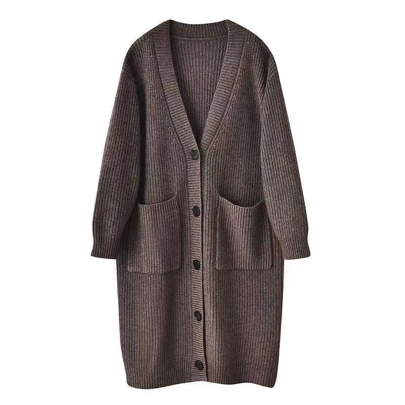 Japanese Medium to Long Knitted Cardigan Jacket for Women in Autumn and Winter Retro Loose and Thick Knit Sweater for Outerwear