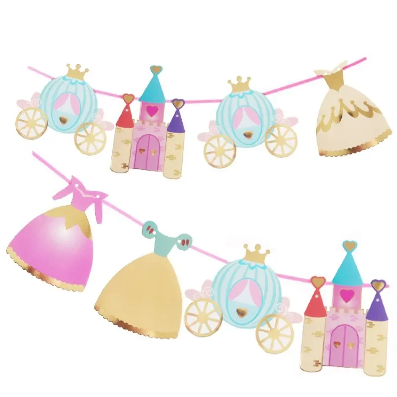 Cute Princess Castle Banner Paper Garland Baby Shower Kids Birthday Party Flag Decorations for Girls Bedroom Decorate Supplies party decorations birthday banner birthday streamers