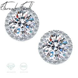 ETERNALS EARTH925 Sterling Silver 1 Carat Moissanite Round Earrings Engagement Wedding Daily Work Party Travel Luxurious Gift