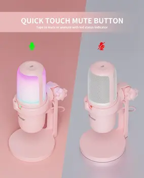 USB Gaming Microphone for PC PS4 PS5 Mac, Pink Condenser Mic with RGB Lighting, Pop Filter, Shock Mount 5