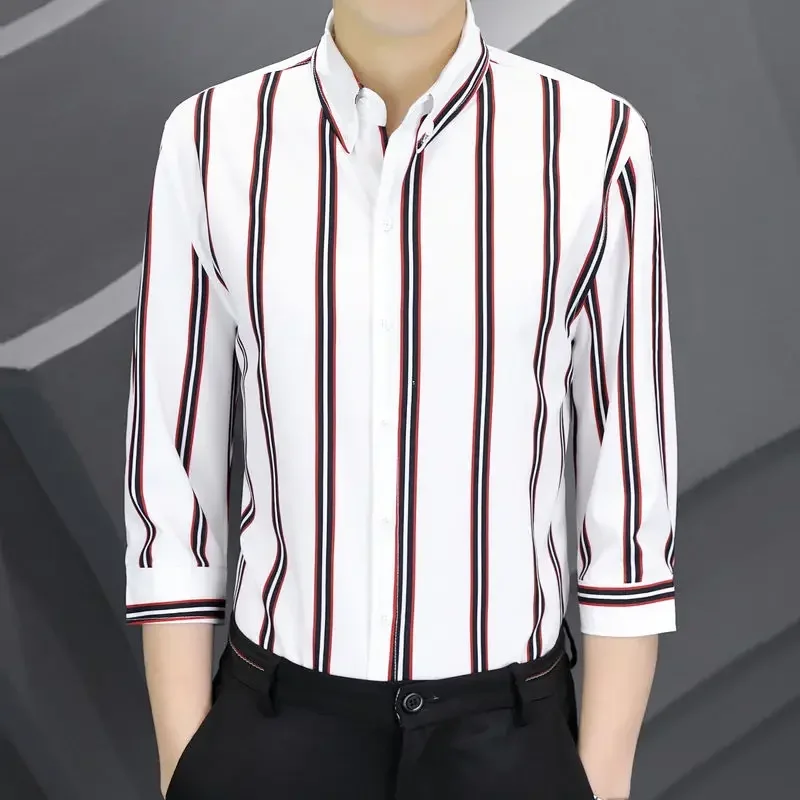 thumbnail image 1 of Camisas para hombre Camisa de rayas de manga media con lunares para hombre Camisa de algodón con botones Moda 2024 Asia con cuello Nuevo en Slim Fit Venta Marca barata, 1 of 5