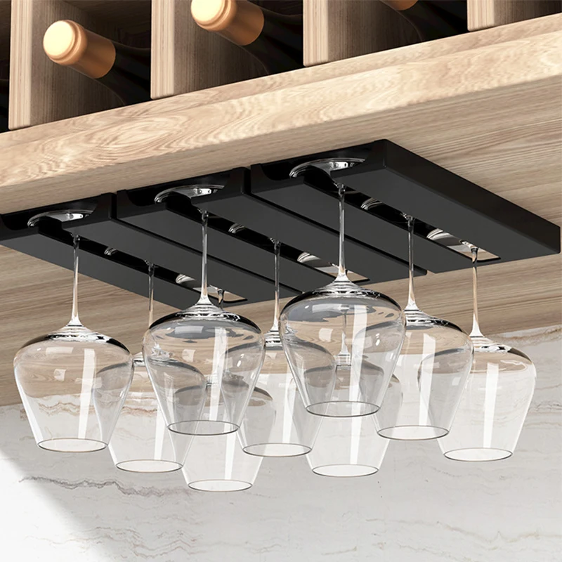 Kitchen Under Cabinet Free Punching Holder Wine Glass Rack Multi-function Classification Stemware Glass Cup Hanging Holder 5