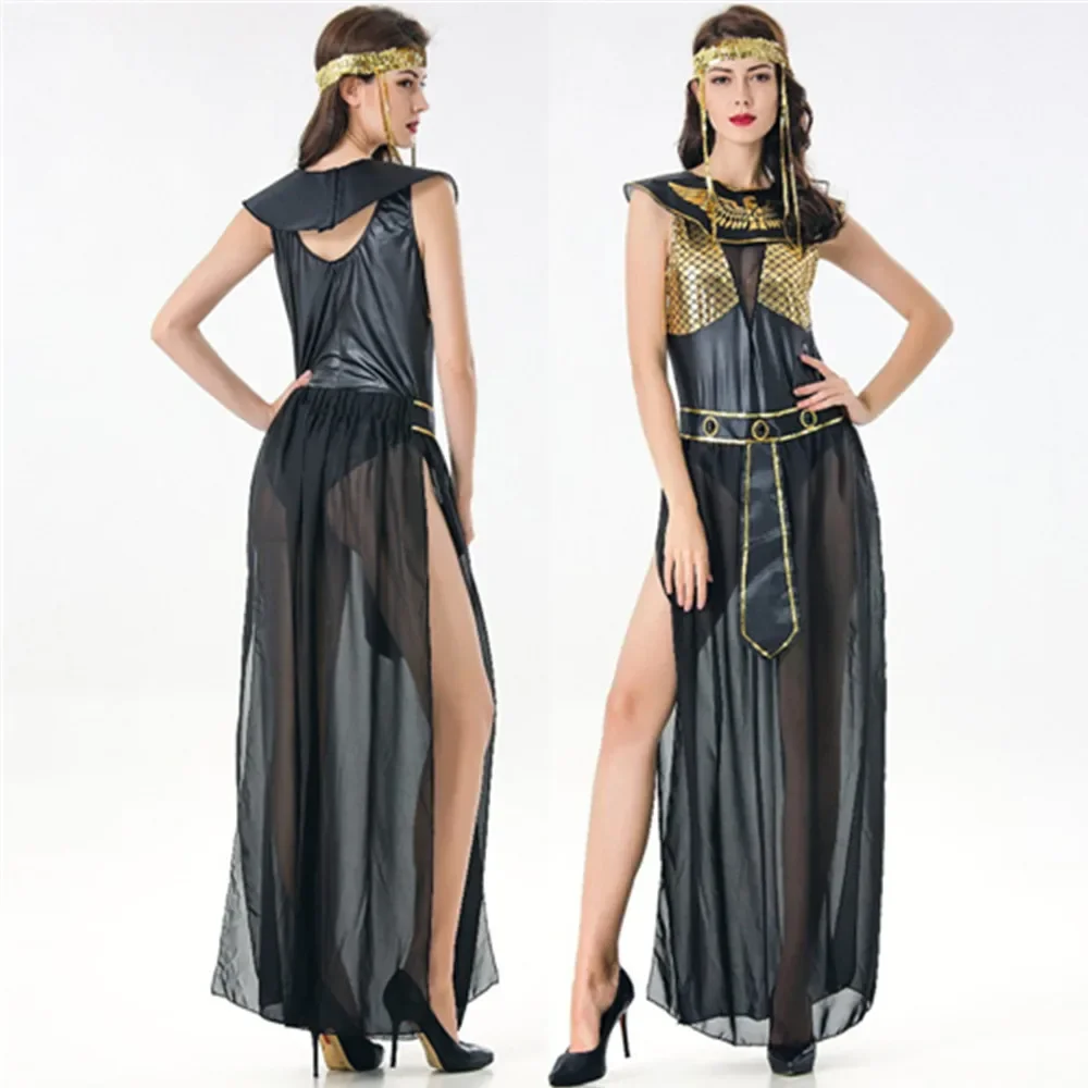 

Halloween Cosplay Cleopatra Ancient Egyptian Pharaoh Costume Woman Adult Carnival Party Egypt Princess Golden Dresses