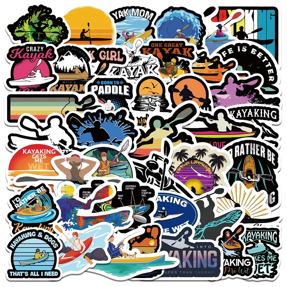 50PCS Kayak Stickers Great Kayaking Accessories 100% Waterproof Vinyl  Stickers for Paddle Handle Helmet Phone Kids Toys Gifts