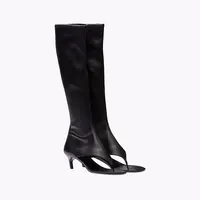 New Black Cat Heel Clip Toe Boots Elastic Soft Microfiber Flip-flops Knee Boots Women's Side Zip Low Heel Thigh High Boots - Image 3
