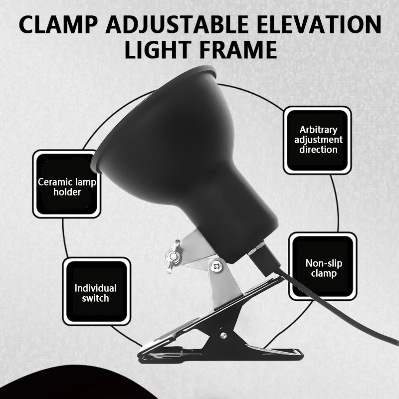 Reptile Ceramic Lamp Holder Adjustable Clip-on Metal Lampshade Calcium Supplement Heating Lamp Holder For Turtle Lizard Snake