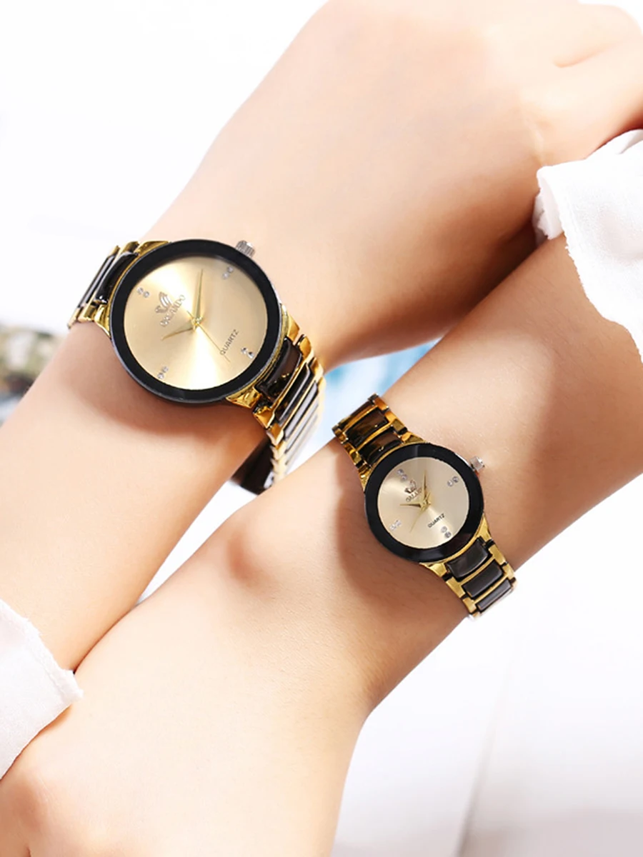 Zegarek dla pary wysokiej klasy modny prosty zegarek z modą pasek stalowy zegarek dla pary zegarek kwarcowy