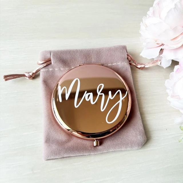 Champagne Gold Engraved Monogram Compact Mirror Personalised 