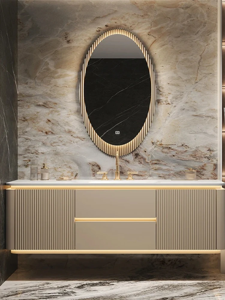 Nordic Cream Style Rock Plate Bathroom Cabinets Vanity Combo Wall-mounted Bathroom Cabinets Fashion Furniture Arredo Bagno FYB