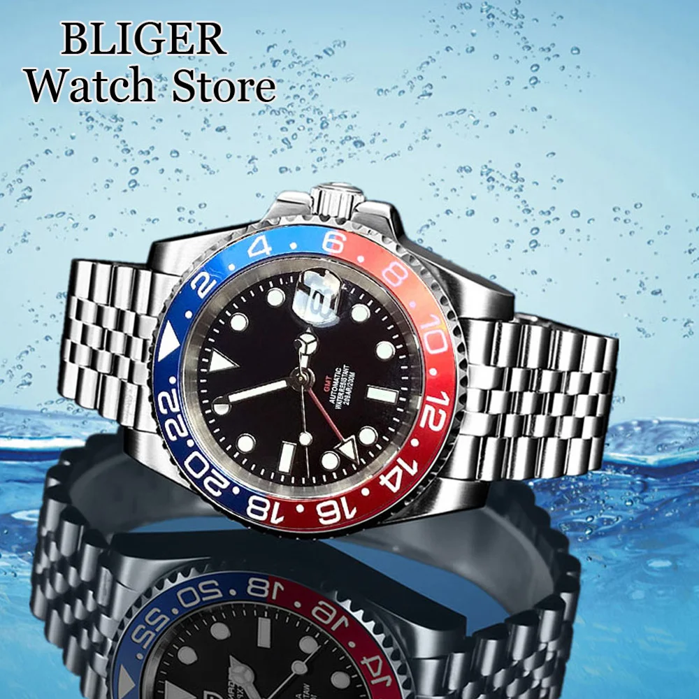 Diving 20Atm Impermeabile 40Mm Quadrante Nero Nh34 Movimento Automatico Funzione Gmt Orologio Da Uomo Bracciale Jubilee Data Lente D'Ingrandimento Cer