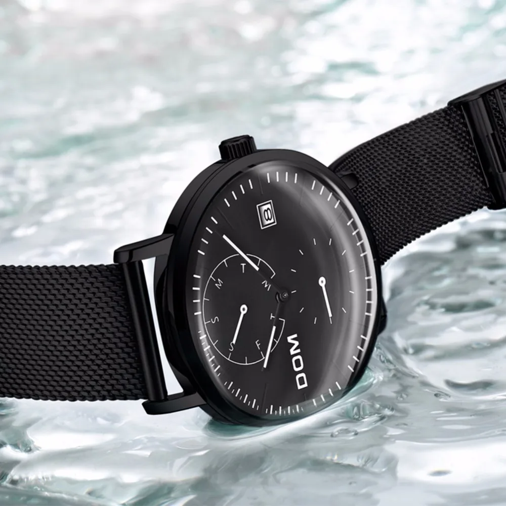 DOM Fashion Watch Men Waterproof Slim Mesh Strap Minimalist Wrist Watches For Men Quartz Sports Watch Clock M-435