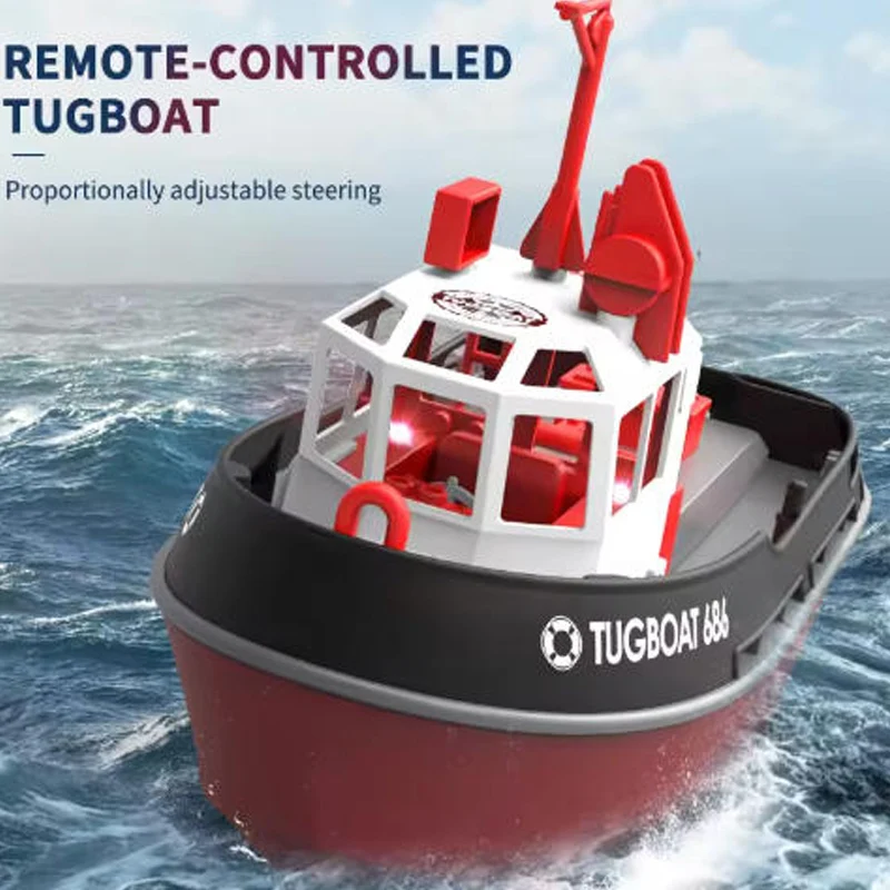 Bateau RC Remorqueur 1:72 de face, jouet télécommandé étanche pour enfants.