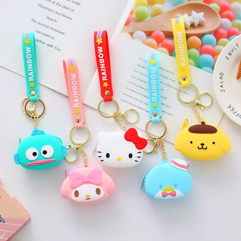

Sanrioed Hellokittys Mymelody Cinnamoroll Purin Cute Earphone Bag Silicone Coin Purse Keychain Pendant Earphone Protection Box