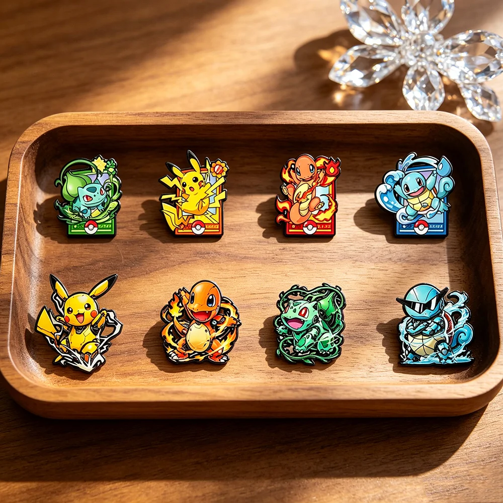 Conjunto de 8 Pins Esmaltados Rígidos com Tema de Criaturas Fantásticas, Crachás Colecionáveis de Monstros para Acessório de Moda, Decoração de Bolsas e Roupas