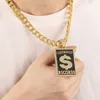Goth Dollar Sign Cash Money Records Iced Out Pendant Necklace Cuban Chain Hip Hop Jewlery Street Rapper Boyfriend Gift 4