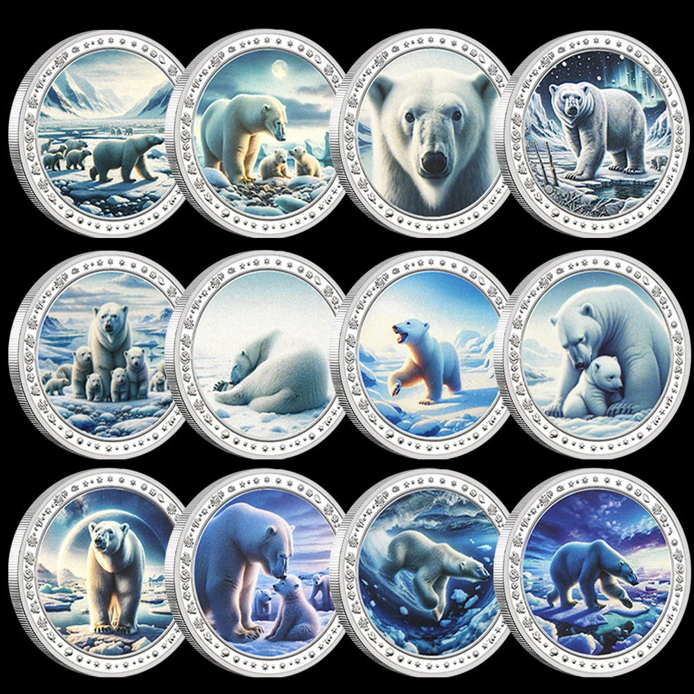 

Polar Bear Silver Coin Arctic Rare Animal Commemortive Silver Plated Medal Collectibles Crafts in Plastic Shell
