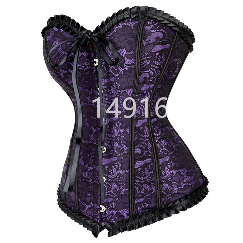 Corset Bustier Top for Women Plus Size Overbust Flower Lingerie Sexy Victorian Lace Overlay Vintage Costume Black