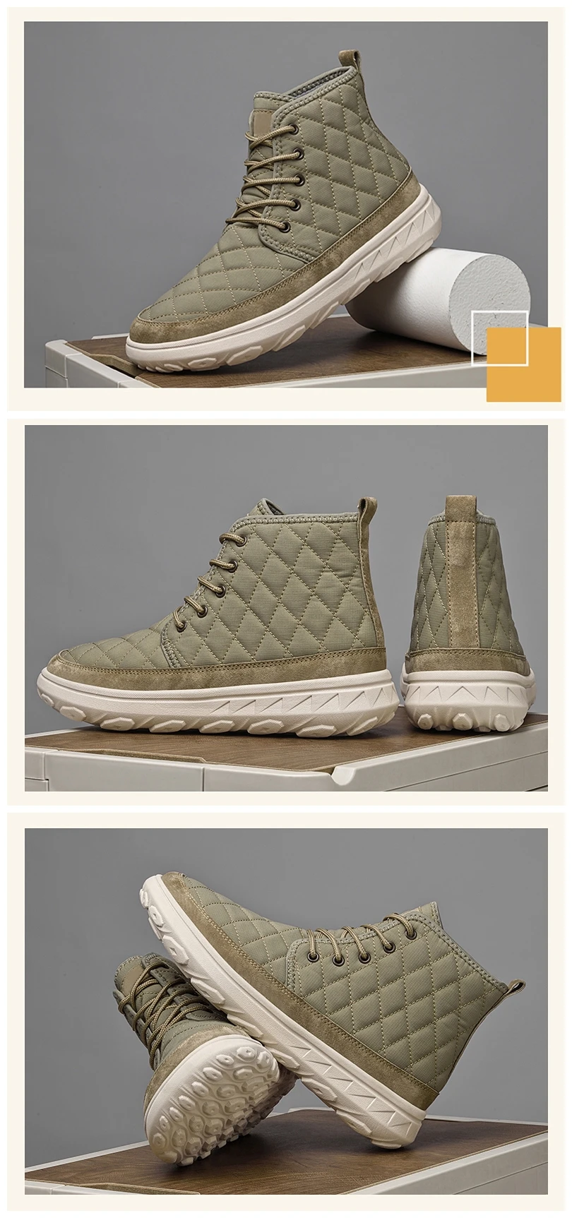 Stoff + Schweinsleder Plüschfell Winter Herrenstiefel High Top Warme Baumwollschuhe Schnürplattform Schneestiefel Rutschfeste Schnürstiefeletten – Detail 26