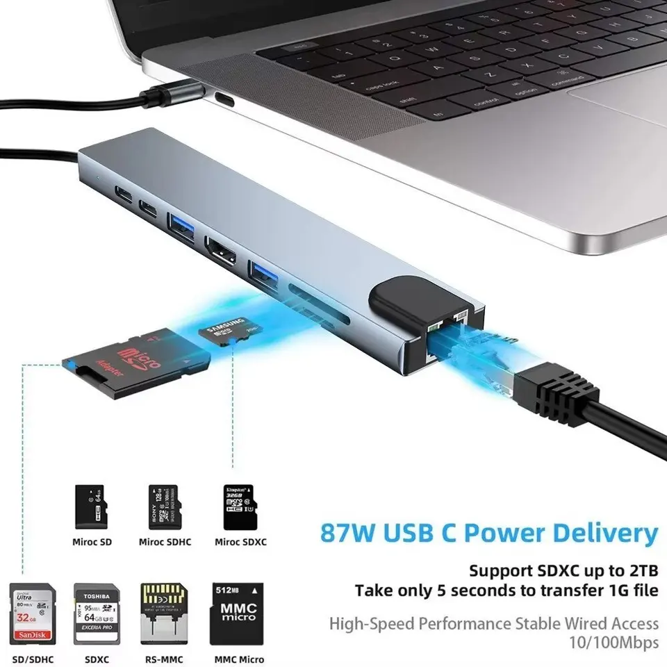 3.0 HUB USB Docking Station HDMI 4K 30HZ Type C To RJ45 100Mbps Ethernet Adapter VGA Extender Headphone PD 100W_voghion.com