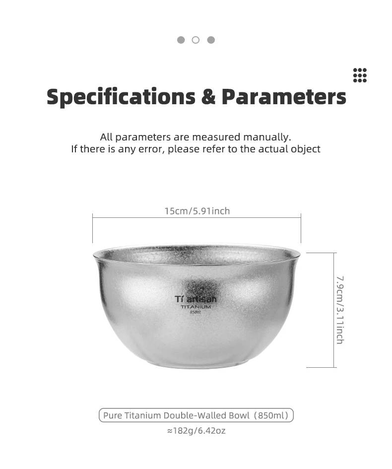 Tiartisan Ultraleichte Campingschüssel aus reinem Titan, 850 ml, doppellagig, verbrühungsfrei, Suppenschüssel, Outdoor-Picknick, tragbarer Lebensmittelbehälter – Detail 10