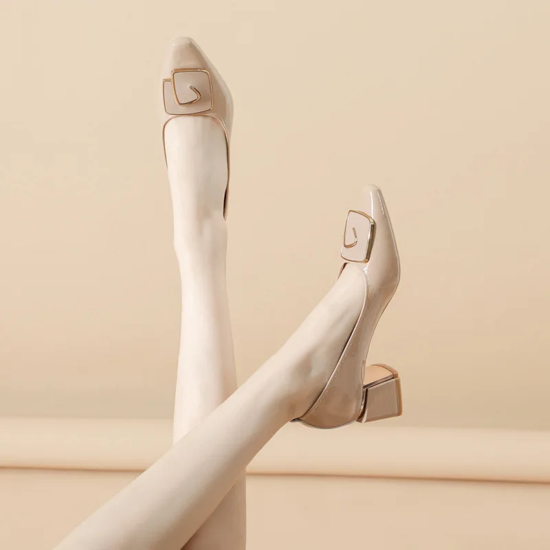 

Size 34-40 New Fashion Square Toe Party Shoes Chunky High Heel Pumps Sexy Laides Fashion Dress Shoes Bridal Shoes Wedding Shoes