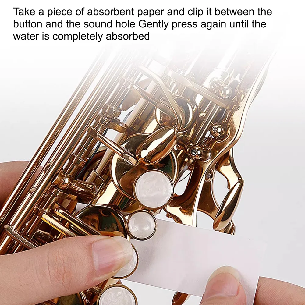 Saxofone Clarinete Botão Papel Absorvente, Folha de cuidados limpos, Botão anti-pegajoso de secagem, Papéis de limpeza