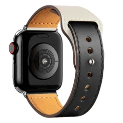 Premium Leather Wristband for Smartwatches - Elegant Bracelet Strap (Black white 20)
